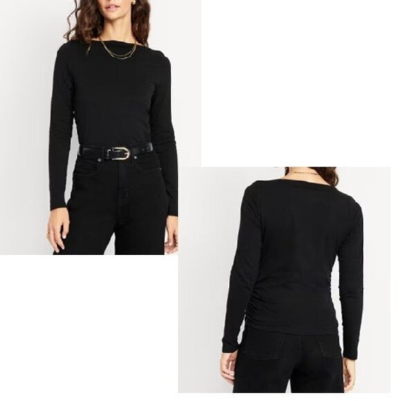 Old Navy Slit Neck with Side Ruching Top, Cotton/Modal, Black, Large - Picture 10 of 10